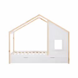 Lit Cabane 90 X 190 Cm Avec Tiroir - Pin Et Mdf - Coloris : Blanc Et Naturel + Matelas - Rinelya - Vue supplémentaire 2