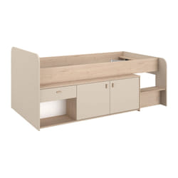 Lit Mi-hauteur 90 X 190/200 Cm Avec Rangements – Beige Et Naturel + Sommier - Lunobi