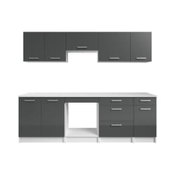 Cuisine Complète - Avec Plan De Travail 240 Cm - Gris Brillant Et Blanc - Trattoria