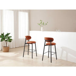 Lot de 2 tabourets en velours et métal noir - Terracotta - LAKABI