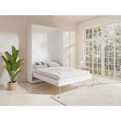 Vente-unique - Lit Escamotable 140 X 200 Cm - Ouverture Verticale Manuelle - Blanc - Beganio