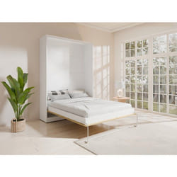 Vente-unique - Lit Escamotable 160 X 200 Cm - Ouverture Verticale Manuelle - Coloris : Naturel Et Blanc - Beganio