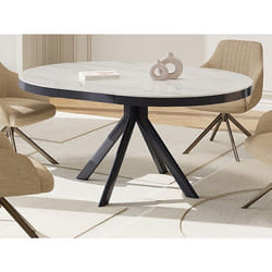 Table à manger extensible 4 à 6 personnes en céramique MDF et métal - Effet marbre blanc et anthracite - ZALYRA