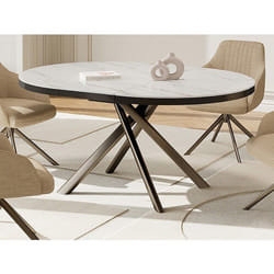 Table à manger extensible 4 à 6 personnes en céramique MDF et métal - Effet marbre blanc et bronze - FEROLA
