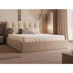 Lit coffre 200 x 200 cm - Velours - Beige - MIRDAL de Pascal Morabito