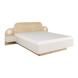 Lit 160 X 200 Cm - Avec Chevets Et Leds - Coloris : Beige Et Naturel - Dartagno