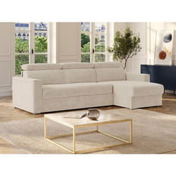 Canapé dangle réversible convertible express en tissu chenille beige - Couchage 160 cm - Matelas 14 cm VIZIR
