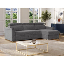 Canapé dangle réversible convertible express en tissu chenille gris anthracite - Couchage 160 cm - Matelas 18 cm VIZIR
