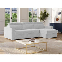 Canapé dangle réversible convertible express en tissu chenille gris clair - Couchage à lattes larges 140 cm - Matelas 18 cm VIZIR