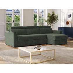 Canapé dangle réversible convertible express en tissu chenille vert - Couchage 160 cm - Matelas 14 cm VIZIR