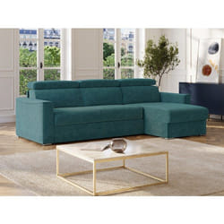 Canapé dangle réversible convertible express en tissu chenille bleu canard - Couchage 160 cm - Matelas 14 cm VIZIR