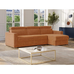 Canapé dangle réversible convertible express en tissu chenille terracotta - Couchage 160 cm - Matelas 14 cm VIZIR
