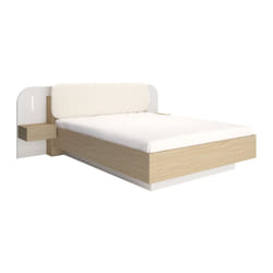 Lit Avec Chevets 160 X 200 Cm - Avec Leds - Coloris : Beige Et Naturel - Lyorima