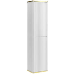 Colonne de salle de bain suspendue striée liseré doré - Blanc - H140 cm - KELIZA
