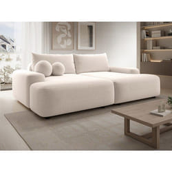 Canapé 3 places confort assise profonde en tissu chiné crème DAVISO