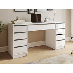Bureau avec 9 tiroirs – Blanc Brillant - JENEMI