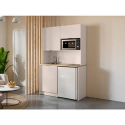Meuble multifonction kitchenette et buanderie - Avec plan de travail 120 cm - Beige et naturel - CARMEO