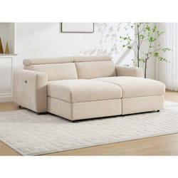Canapé 3 places relax électrique assise profonde en tissu beige BERALDA