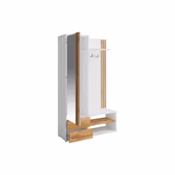 Vestiaire Avec Miroir Et Rangements - Blanc Et Naturel - Janakia - Vue supplémentaire 2