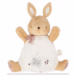 Doudou marionnette petit lapin - Kaloo - Pour bébé - Marron - Super-velours et micro-velours