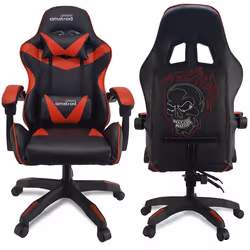 Amstrad AMS-800-RED-SKRED Fauteuil / Chaise de bureau Gamer coloris noir & rouge - Design au dos Tête de mort