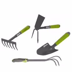 Lot 4 outils de jardinage - RIBIMEX - Griffe 3 dents serfouette rateau transplantoir pour fleurs