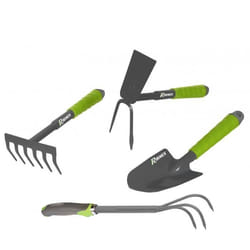 Lot 4 outils de jardinage - RIBIMEX - Griffe 3 dents serfouette rateau transplantoir pour fleurs