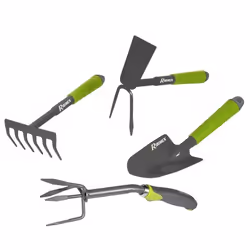 Lot 4 outils de jardinage Griffe 4 dents serfouette rateau transplantoir pour fleurs