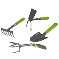 Lot 4 outils de jardinage Griffe 4 dents serfouette rateau transplantoir pour fleurs