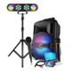 Karaoké Enfant Enceinte sono 400W sur Batterie portable LED USB/SD/BLUETOOTH 2 Microphones câble PC Pack jeux de lumières