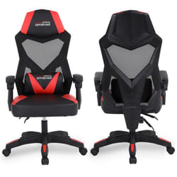 Amstrad AMS-309-BK Fauteuil / Chaise / Siège de bureau ou Gamer noir & rouge - Coussin lombaire - Tissu en maille respirante