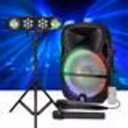 Enceinte Karaoké Party sono à LEDs RVB 700W 15 USB Bluetooth PC TWS Micros VHF et filaire Jeux de lumières LyteQuest