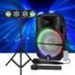 Enceinte Karaoké Party sono à LEDs RVB 700W 15 USB Bluetooth PC TWS Micros VHF et filaire Jeux de lumières LyteQuest