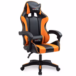 Amstrad AMS-800-ORANGE Fauteuil / Chaise de bureau Gamer coloris noir & orange - coussin lombaire & appuie tête