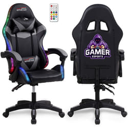 Amstrad AMS-900-LED-GAMER - Fauteuil gaming noir et gris - Serigraphie Gamer - Eclairage LED 366 effets - Télécommande
