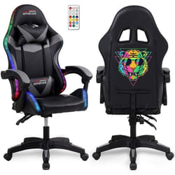 Amstrad AMS-900-LED-TIGER - Fauteuil gaming noir et gris - Serigraphie Tiger - Eclairage LED 366 effets - Télécommande