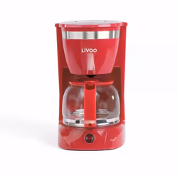 Cafetière électrique LIVOO DOD163R - finition Rouge capacité de 1.25L / 12 tasses Verseuse en verre avec système anti-gouttes