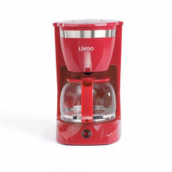 Cafetière électrique LIVOO DOD163R - finition Rouge capacité de 1.25L / 12 tasses Verseuse en verre avec système anti-gouttes