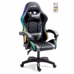 Amstrad ULTIMATE-BK-LED Fauteuil / Chaise de bureau Gamer coloris noir & grise - Eclairage LED 366 effets - Télécommande