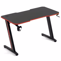 Amstrad DESK120Z-RED Bureau informatique ou gamer avec finition rouge - Largeur 1m20 - Style carbone - Porte casque & gobelet