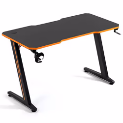 Amstrad DESK120Z-ORANGE Bureau informatique ou gamer finition orange - Largeur 1m20 - Style carbone - Porte casque & gobelet