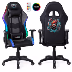 Fauteuil gaming Amstrad ELITE-LED-KRAKEN - Noir et gris - Eclairage LED 576 effets - Télécommande - Accoudoir 2D