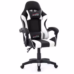 Amstrad AMS-800-WHITE Fauteuil / Chaise de bureau Gamer coloris noir & blanc - coussin lombaire & appuie tête