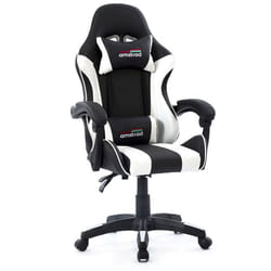Amstrad AMS-800-WHITE Fauteuil / Chaise de bureau Gamer coloris noir & blanc - coussin lombaire & appuie tête