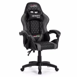 Amstrad ULTIMATE-GREY Fauteuil / Chaise de bureau Gamer coloris noir & gris - coussin lombaire & appuie tête