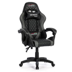 Amstrad ULTIMATE-GREY Fauteuil / Chaise de bureau Gamer coloris noir & gris - coussin lombaire & appuie tête