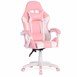 Amstrad AMS-800-ROSY Fauteuil / Chaise de bureau Gamer rose & blanc - coussin lombaire & appuie tête