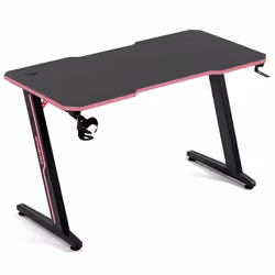 Amstrad DESK120Z-PINK Bureau informatique ou gamer avec finition rose - Largeur 1m20 - Style carbone - Porte casque & gobelet