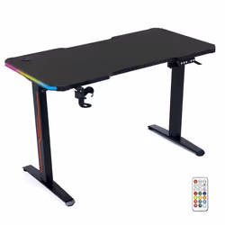 Amstrad DESK120Z-LED-FLEX Bureau electrique gamer avec retroéclairage RGB - Assis debout - Largeur 1m20 - Finition carbone