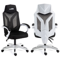 Amstrad AMS-210-WHITE Chaise de bureau ou gamer tissu type mesh / maille respirante - coloris blanc & noir